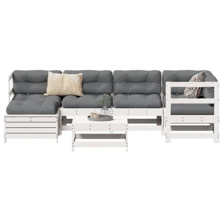 vidaXL 7-tlg. Garten-Sofagarnitur Weiß Massivholz Kiefer
