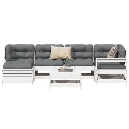 vidaXL 7-tlg. Garten-Sofagarnitur Weiß Massivholz Kiefer