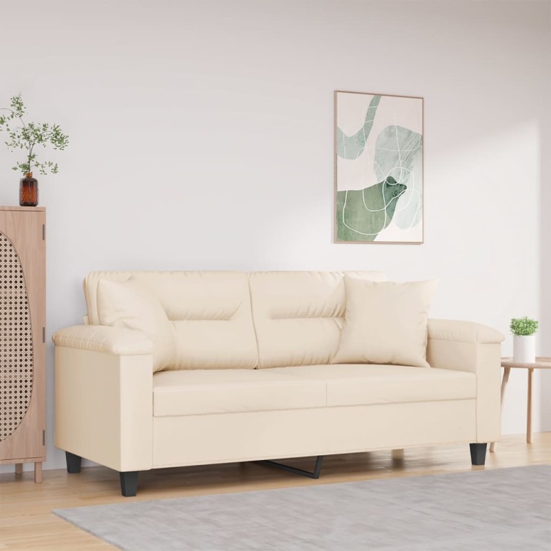 vidaXL 2-Sitzer-Sofa mit Kissen Beige 140 cm Mikrofasergewebe vidaXL 2-Sitzer-Sofa mit Kissen Beige 140 cm Mikrofasergewebe