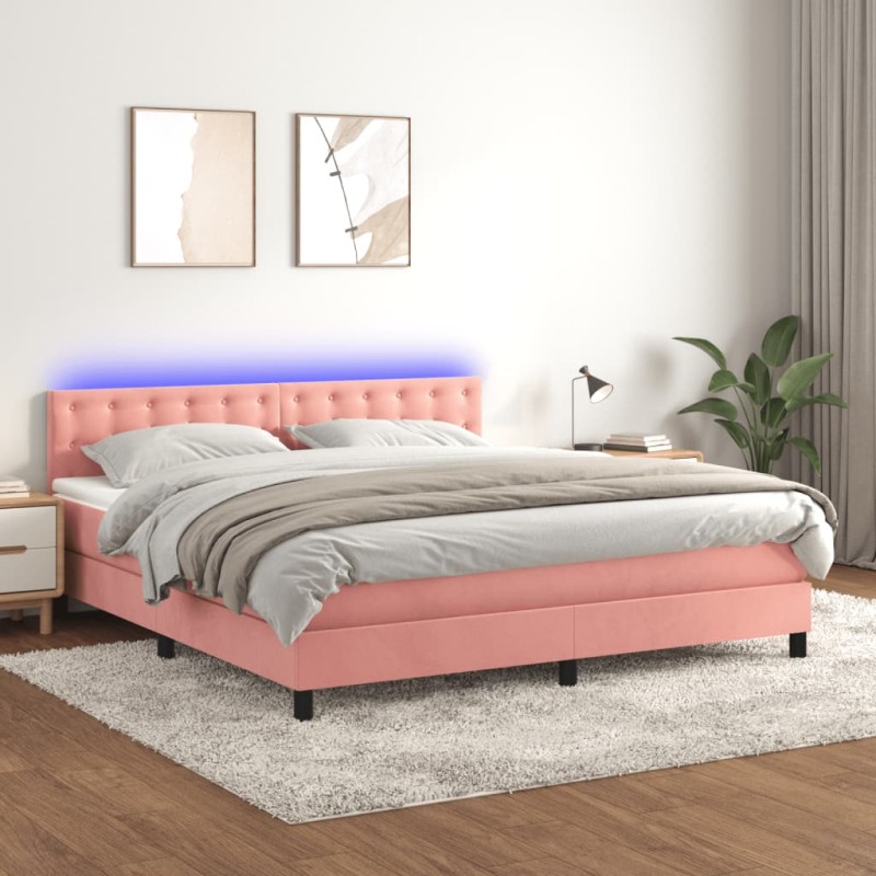 vidaXL Boxspringbett mit Matratze & LED Rosa 180x200 cm Samt vidaXL Boxspringbett mit Matratze & LED Rosa 180x200 cm Samt