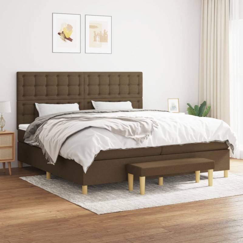 vidaXL Boxspringbett mit Matratze Dunkelbraun 200x200 cm Stoff vidaXL Boxspringbett mit Matratze Dunkelbraun 200x200 cm Stoff