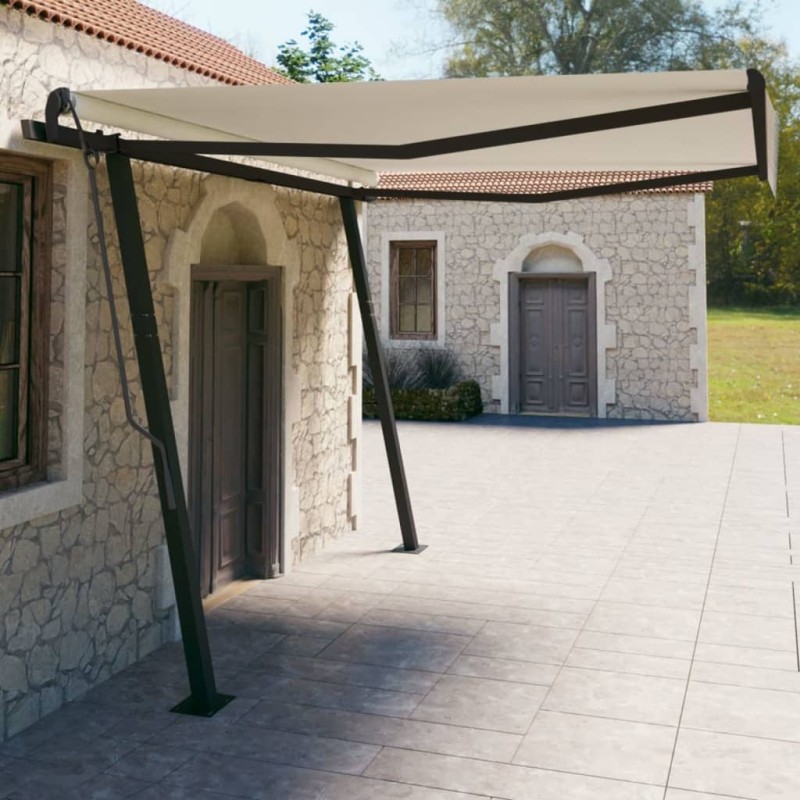 Gelenkarmmarkise Automatisch mit Pfosten 4x3 m Cremeweiß Gelenkarmmarkise Automatisch mit Pfosten 4x3 m Cremeweiß