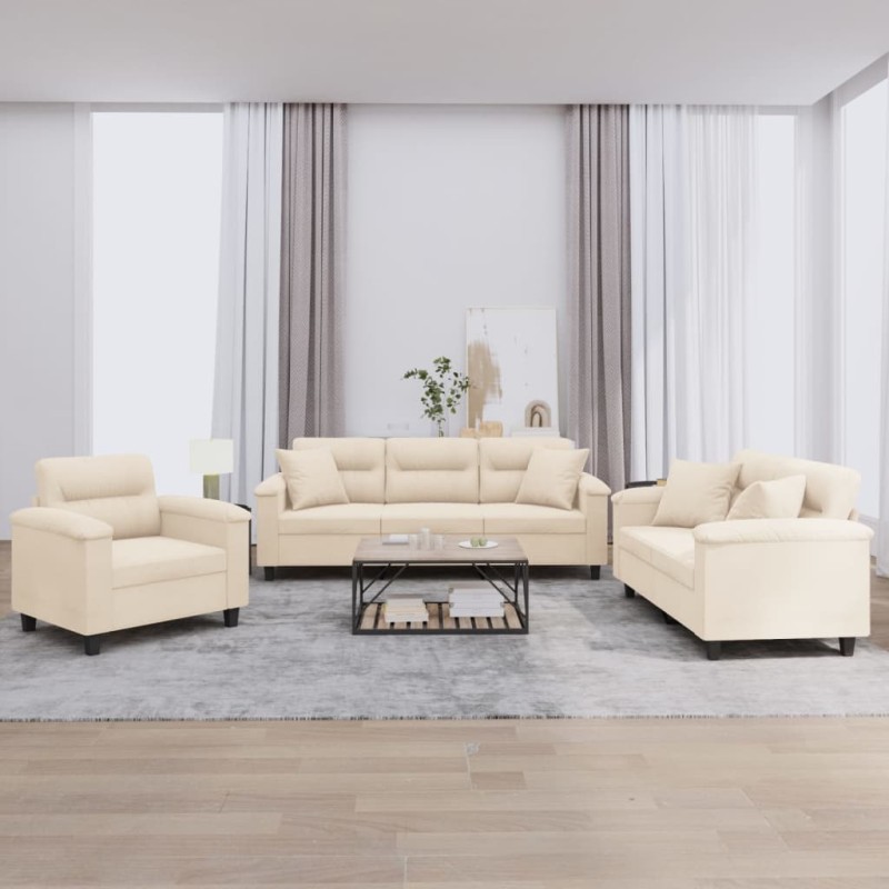 vidaXL 3-tlg. Sofagarnitur mit Kissen Beige Mikrofasergewebe vidaXL 3-tlg. Sofagarnitur mit Kissen Beige Mikrofasergewebe