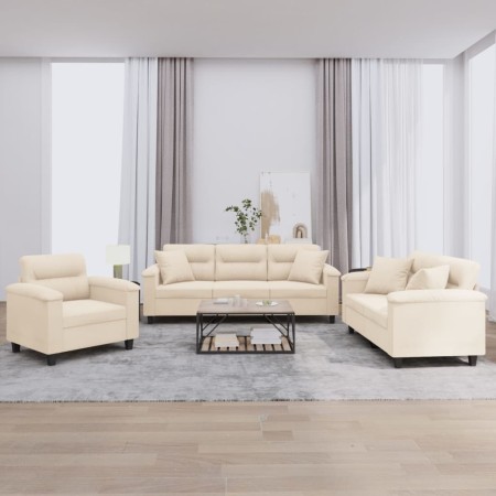 vidaXL 3-tlg. Sofagarnitur mit Kissen Beige Mikrofasergewebe