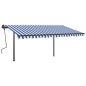 Gelenkarmmarkise Automatisch mit Pfosten 4,5x3 m Blau und Weiß Gelenkarmmarkise Automatisch mit Pfosten 4,5x3 m Blau und Weiß