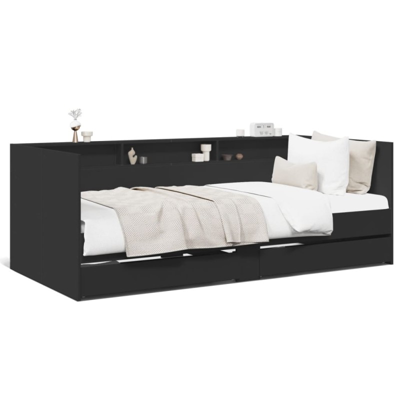 vidaXL Tagesbett mit Schubladen Schwarz 75x190 cm Holzwerkstoff vidaXL Tagesbett mit Schubladen Schwarz 75x190 cm Holzwerkstoff