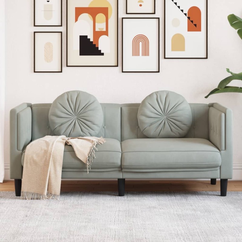vidaXL Sofa mit Kissen 2-Sitzer Hellgrau Samt vidaXL Sofa mit Kissen 2-Sitzer Hellgrau Samt