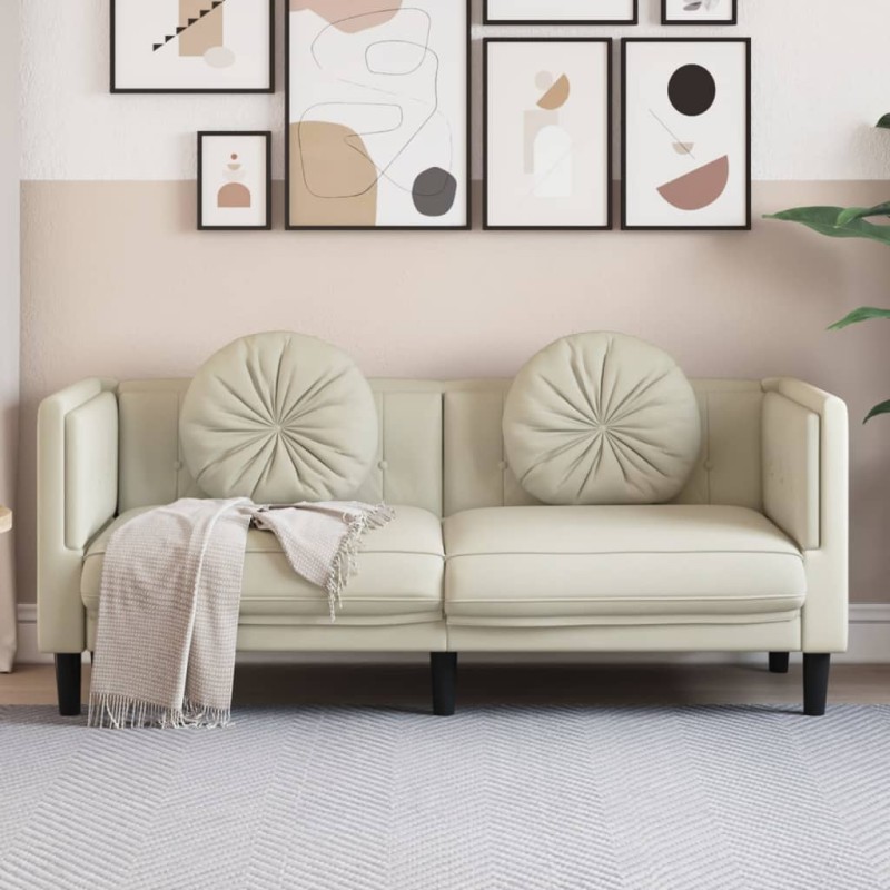 vidaXL Sofa mit Kissen 2-Sitzer Creme Samt vidaXL Sofa mit Kissen 2-Sitzer Creme Samt