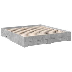 vidaXL Bettgestell mit Schubladen Betongrau 200x200 cm Holzwerkstoff