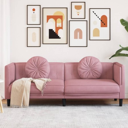 vidaXL Sofa mit Kissen 3-Sitzer Rosa Samt