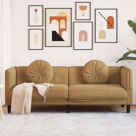 vidaXL Sofa mit Kissen 3-Sitzer Braun Samt