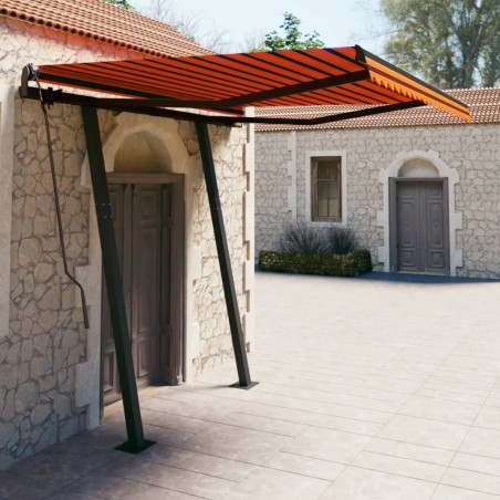 vidaXL Markise Manuell Einziehbar mit Pfosten 3,5x2,5 m Orange & Braun