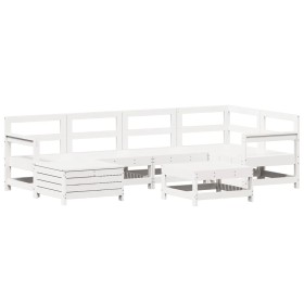 vidaXL 7-tlg. Garten-Sofagarnitur Weiß Massivholz Kiefer