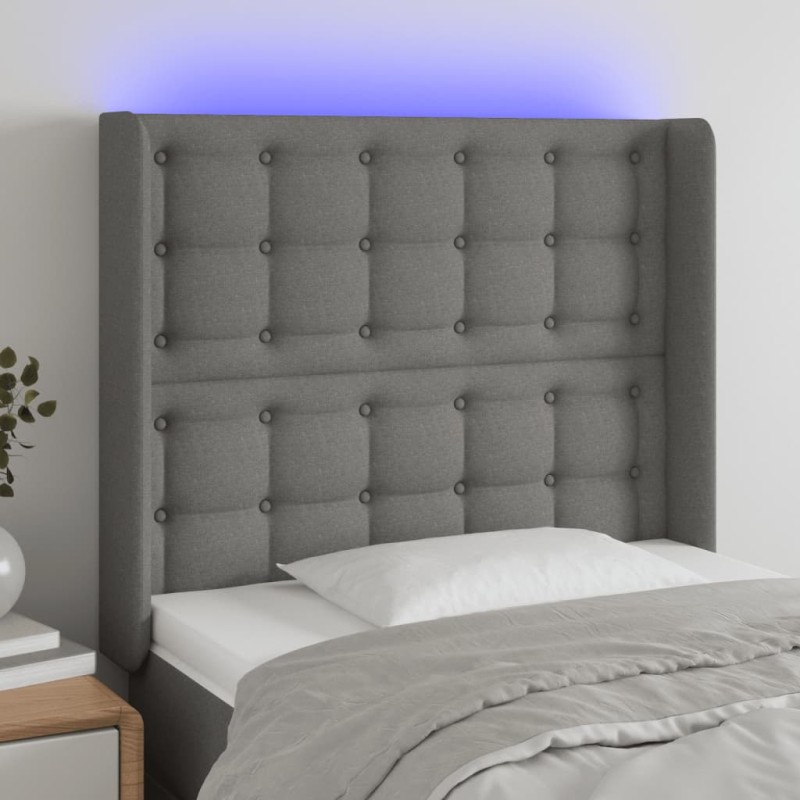 vidaXL LED Kopfteil Dunkelgrau 93x16x118/128 cm Stoff