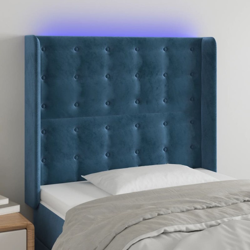 vidaXL LED Kopfteil Dunkelblau 93x16x118/128 cm Samt
