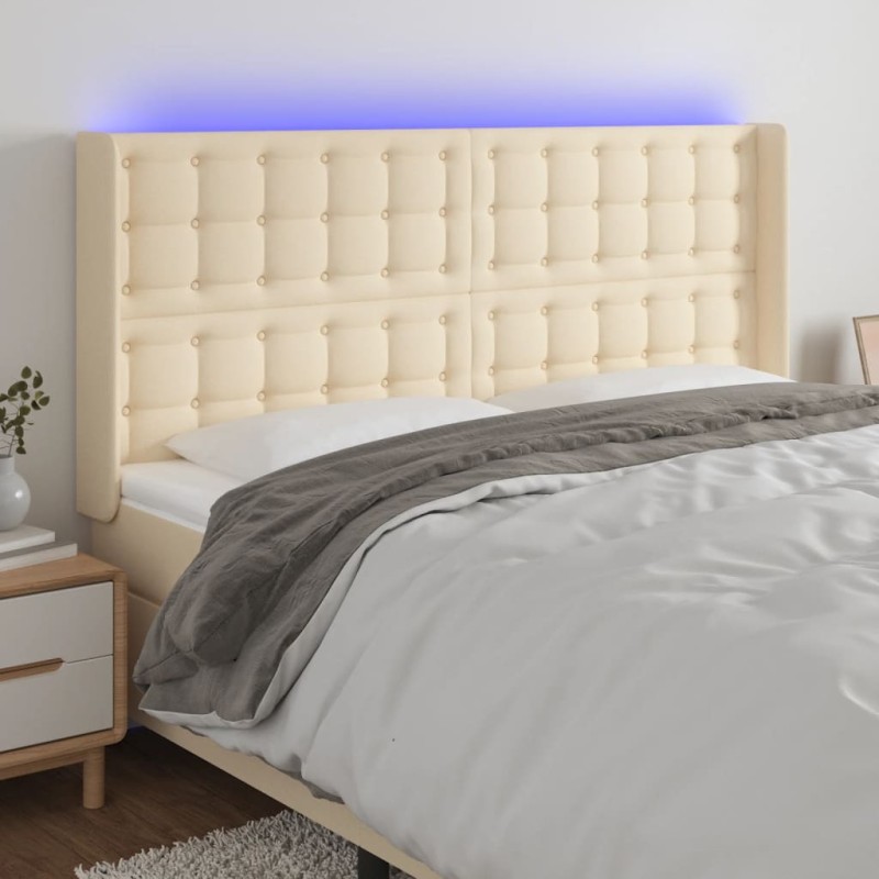 vidaXL LED Kopfteil Creme 183x16x118/128 cm Stoff vidaXL LED Kopfteil Creme 183x16x118/128 cm Stoff