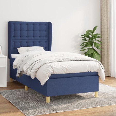 vidaXL Boxspringbett mit Matratze Blau 90x200 cm Stoff