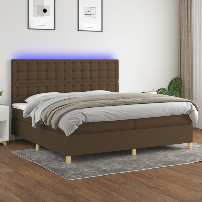 vidaXL Boxspringbett mit Matratze & LED Dunkelbraun 200x200 cm Stoff vidaXL Boxspringbett mit Matratze & LED Dunkelbraun 200x200 cm Stoff