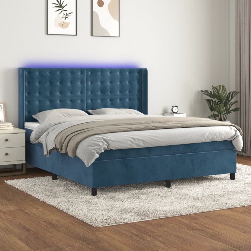 vidaXL Boxspringbett mit Matratze & LED Dunkelblau 180x200 cm Samt vidaXL Boxspringbett mit Matratze & LED Dunkelblau 180x200 cm Samt