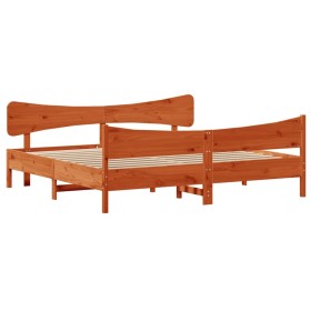 vidaXL Massivholzbett mit Kopfteil Wachsbraun 200x200 cm Kiefer