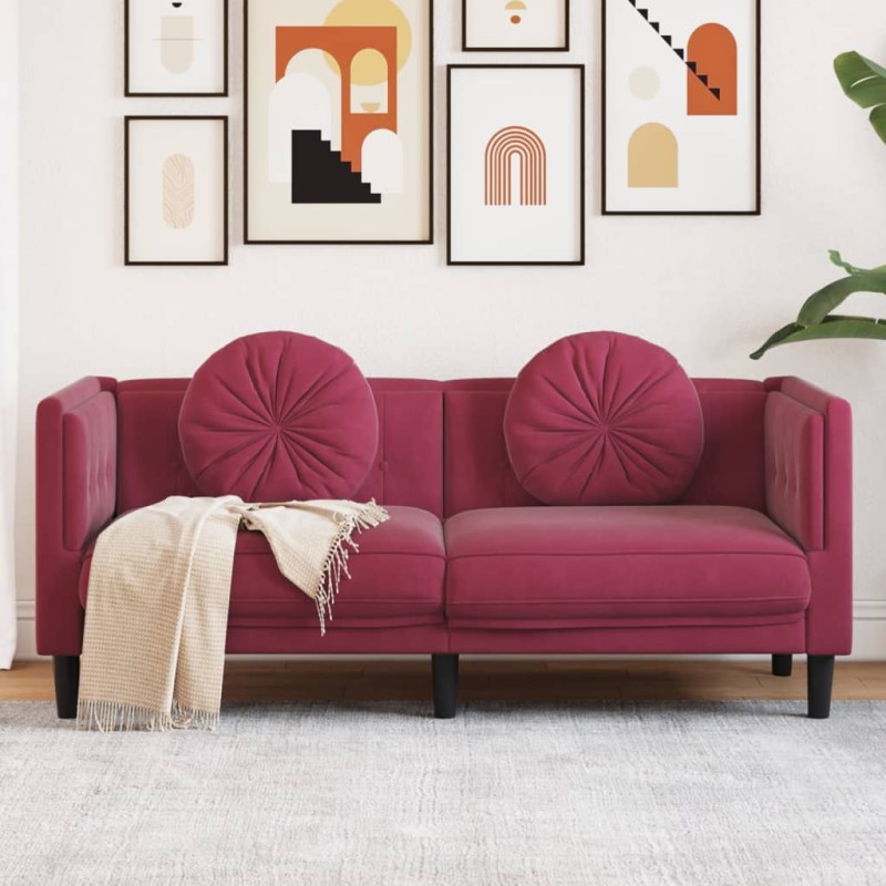 vidaXL Sofa mit Kissen 2-Sitzer Weinrot Samt vidaXL Sofa mit Kissen 2-Sitzer Weinrot Samt