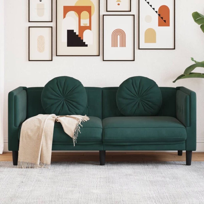 vidaXL Sofa mit Kissen 2-Sitzer Dunkelgrün Samt vidaXL Sofa mit Kissen 2-Sitzer Dunkelgrün Samt