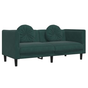 vidaXL Sofa mit Kissen 2-Sitzer Dunkelgrün Samt