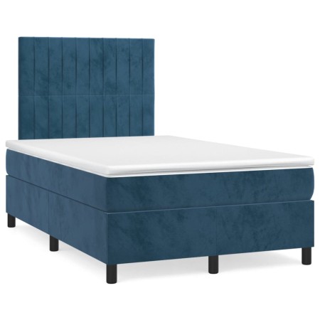 vidaXL Boxspringbett mit Matratze & LED Dunkelblau 120x190 cm Samt