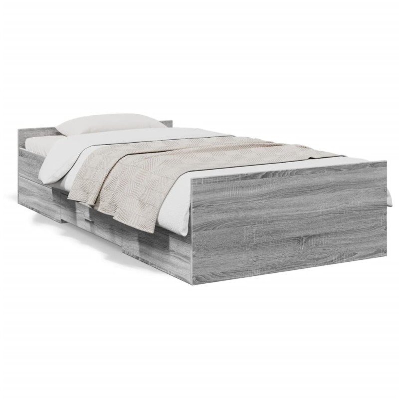 vidaXL Bettgestell mit Schubladen Grau Sonoma 90x200 cm Holzwerkstoff vidaXL Bettgestell mit Schubladen Grau Sonoma 90x200 cm Holzwerkstoff