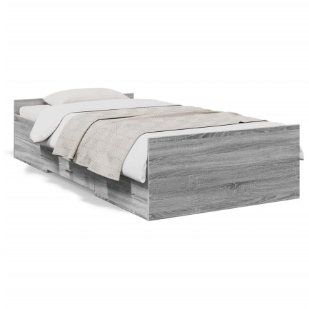 vidaXL Bettgestell mit Schubladen Grau Sonoma 90x200 cm Holzwerkstoff
