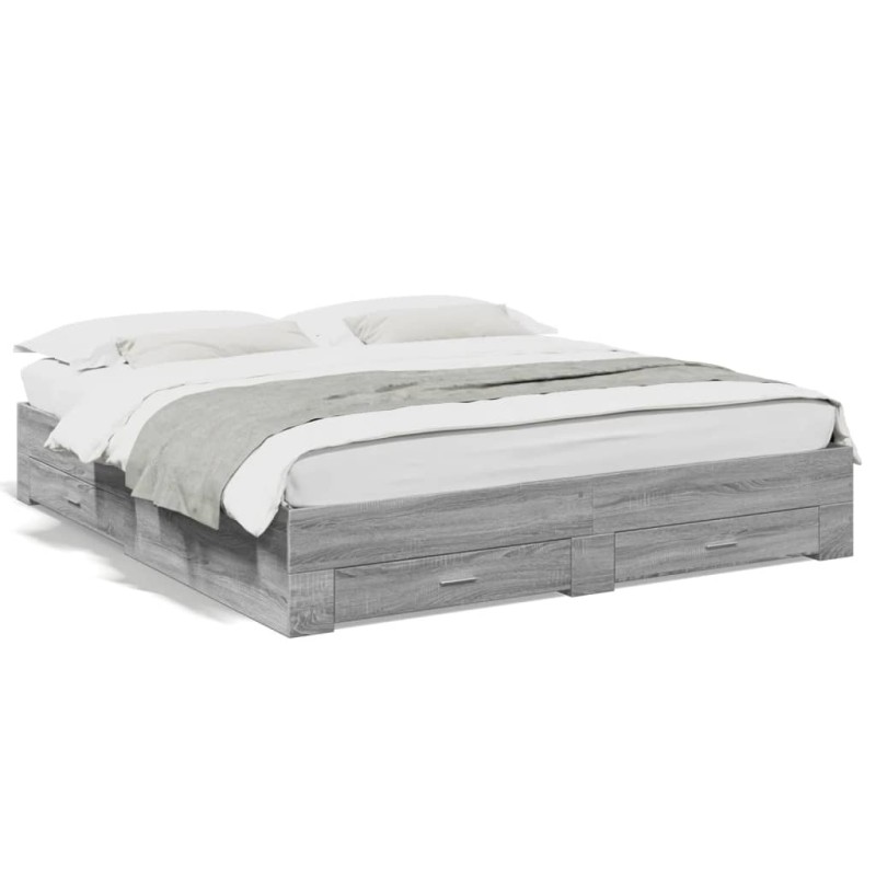 vidaXL Bettgestell mit Schubladen Grau Sonoma 200x200cm Holzwerkstoff vidaXL Bettgestell mit Schubladen Grau Sonoma 200x200cm Holzwerkstoff