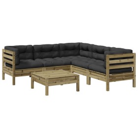 vidaXL 6-tlg. Garten-Sofagarnitur mit Kissen Kiefernholz Imprägniert