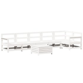 vidaXL 7-tlg. Garten-Sofagarnitur Weiß Massivholz Kiefer