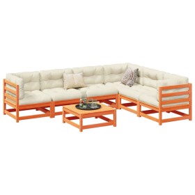 vidaXL 7-tlg. Garten-Sofagarnitur Wachsbraun Massivholz Kiefer
