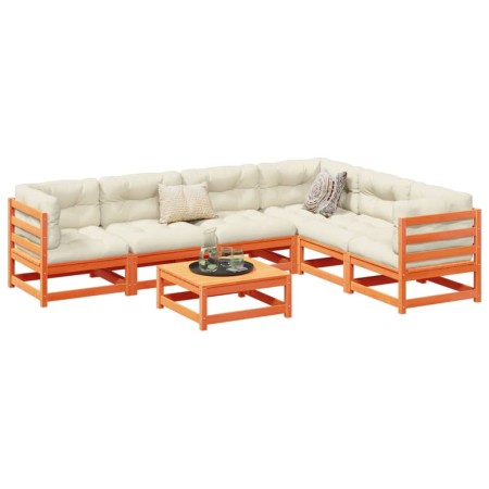 vidaXL 7-tlg. Garten-Sofagarnitur Wachsbraun Massivholz Kiefer