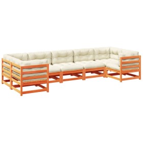 vidaXL 7-tlg. Garten-Sofagarnitur mit Kissen Wachsbraun Kiefernholz