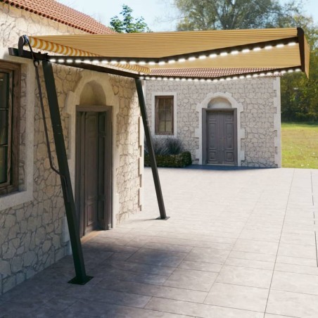 Automatische Markise mit LED & Windsensor 4x3 m Gelb & Weiß