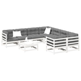 vidaXL 9-tlg. Garten-Sofagarnitur Weiß Massivholz Kiefer
