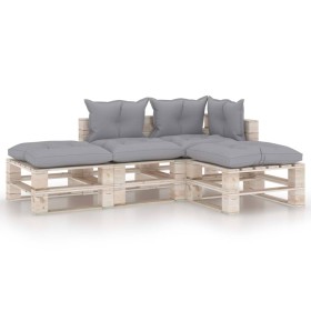 vidaXL 4-tlg. Garten-Lounge-Set aus Paletten mit Kissen Kiefernholz