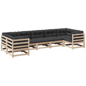 vidaXL 7-tlg. Garten-Sofagarnitur mit Kissen Massivholz Kiefer