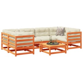 vidaXL 7-tlg. Garten-Sofagarnitur Wachsbraun Massivholz Kiefer