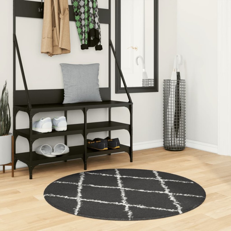 vidaXL Teppich Shaggy Hochflor Modern Schwarz und Creme Ø 100 cm vidaXL Teppich Shaggy Hochflor Modern Schwarz und Creme Ø 100 cm