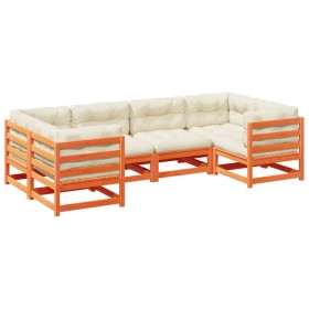 vidaXL 6-tlg. Garten-Sofagarnitur mit Kissen Wachsbraun Kiefernholz