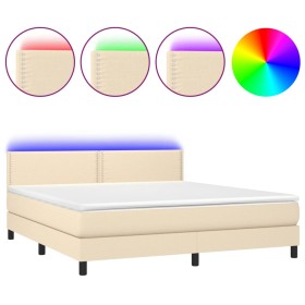 vidaXL Boxspringbett mit Matratze & LED Creme 180x200 cm Stoff