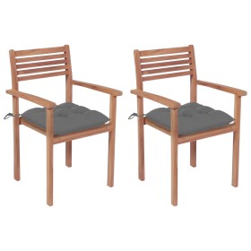vidaXL Gartenstühle 2 Stk. mit Grauen Kissen Massivholz Teak