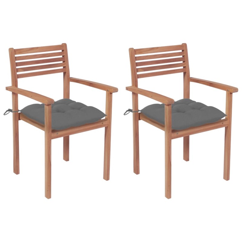 vidaXL Gartenstühle 2 Stk. mit Grauen Kissen Massivholz Teak vidaXL Gartenstühle 2 Stk. mit Grauen Kissen Massivholz Teak