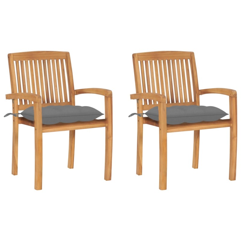 vidaXL Gartenstühle 2 Stk. mit Grauen Kissen Massivholz Teak vidaXL Gartenstühle 2 Stk. mit Grauen Kissen Massivholz Teak