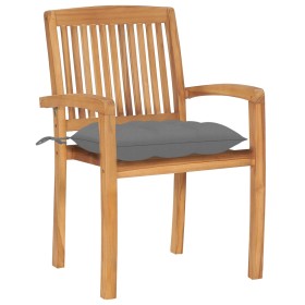 vidaXL Gartenstühle 2 Stk. mit Grauen Kissen Massivholz Teak