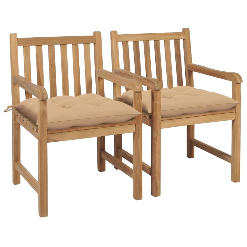 vidaXL Gartenstühle 2 Stk. mit Beige Kissen Massivholz Teak vidaXL Gartenstühle 2 Stk. mit Beige Kissen Massivholz Teak
