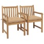 vidaXL Gartenstühle 2 Stk. mit Beige Kissen Massivholz Teak vidaXL Gartenstühle 2 Stk. mit Beige Kissen Massivholz Teak